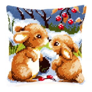 Cross Stitch Cushion: Snow Rabbits Vervaco PN-0021832