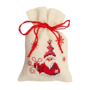 Counted Cross Stitch Kit: PP Bag: Santa & Present Vervaco PN-0144326