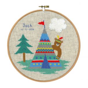 Counted Cross Stitch Birth Record: Lief! Indian Bear Tepee Vervaco PN-0145193
