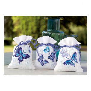 Counted Cross Stitch Kit: Pot-Pourri Bag: Blue Butterflies (Set of 3) Vervaco PN-0146430