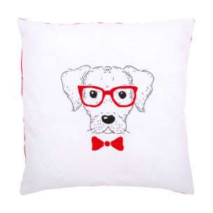 Embroidery Cushion: Dog with Red Glasses Vervaco PN-0155963