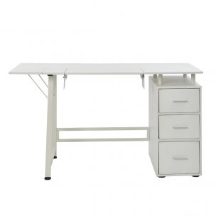 Large Sewing Table with 3 Drawers White, Sewing Machine Table with Adjustable Platform, Drop Leaf Extension and Drawers, Use as a Quilting/Craft Table or Computer/Game Desk Sewing Online WC1011